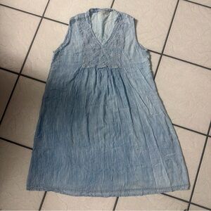 RAYA SUN Dress Ladies xl Sleeveless Tie Back Denim Look Cotton Embroidered